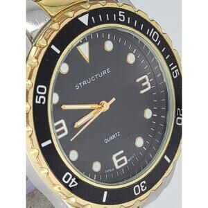 MEN'S STRUCTURE ANALOG QUARTZ WATCH TWO TONE BAND ROUND BLACK DIAL 32721